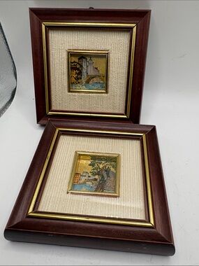 2 Miniature Gold Foil Painting Signed